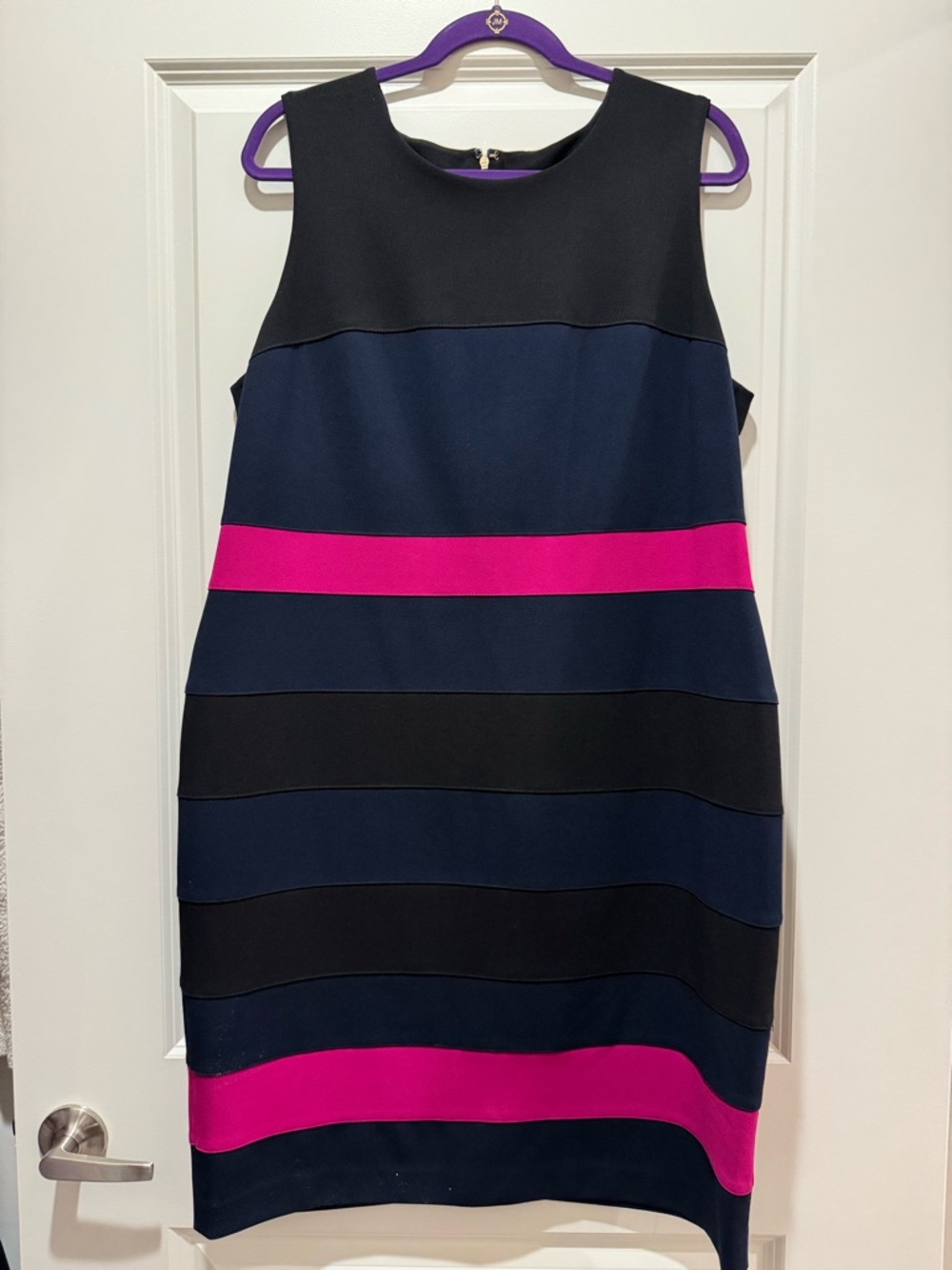 Tommy Hilfiger Navy, Black & Fuchsia Striped Midi Shift Dress